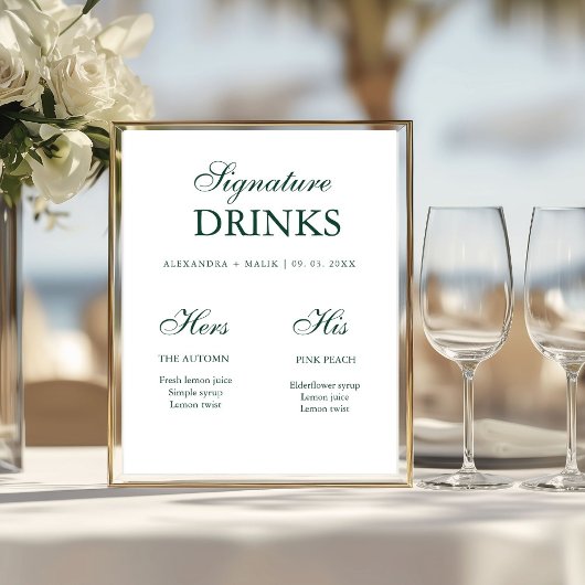 Emerald Green Signature Drink wedding sign ポスター