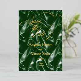 Emerald Green Silk Calligraphy Save the Date 箔招待状