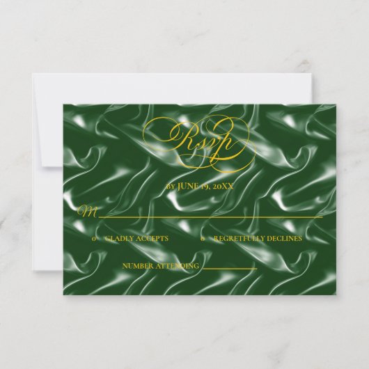 Emerald Green Silk Wedding RSVP card (正面)