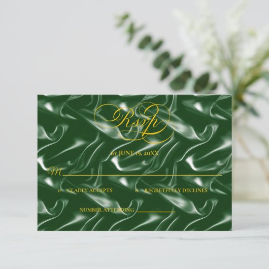 Emerald Green Silk Wedding RSVP card (スタンド正面)