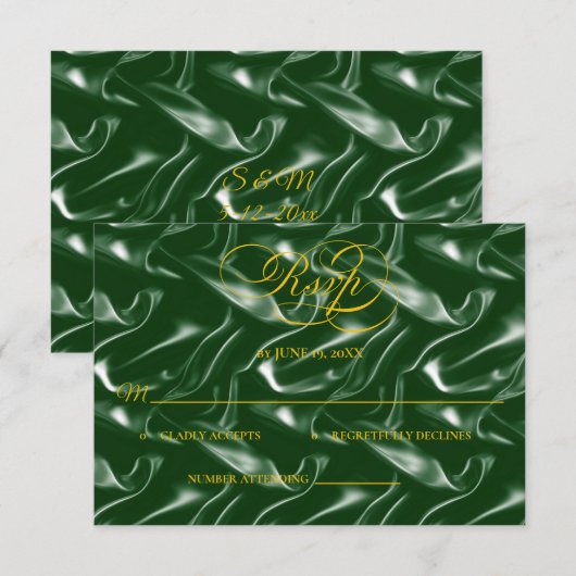 Emerald Green Silk Wedding RSVP card (正面/裏面)