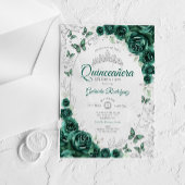 Emerald Green Silver Floral Quinceanera アクリル招待状