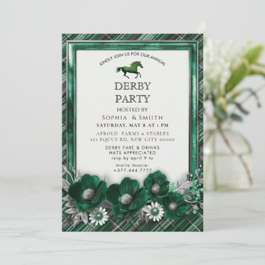 Emerald Green Silver Horse Derby Party Invitation  招待状 (スタンド正面)