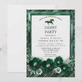 Emerald Green Silver Horse Derby Party Invitation  招待状 (正面/裏面)