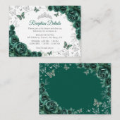 Emerald Green Silver Quinceanera Reception Details エンクロージャーカード (正面/裏面)