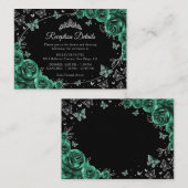 Emerald Green Silver Quinceanera Reception Details エンクロージャーカード (正面/裏面)