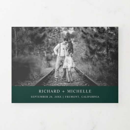 Emerald Green Silver World Map All in One Wedding 三つ折り招待状 (カバー)