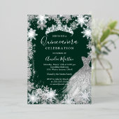 Emerald Green Snowflake Winter Quinceanera  箔招待状 (立ち正面)