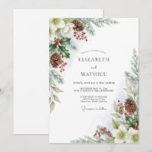 Emerald Green Snowy Winter Wedding 招待状 (正面/裏面)