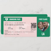 Emerald Green & Soft Blush Boarding Pass Wedding 招待状 (正面/裏面)