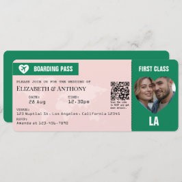 Emerald Green & Soft Blush Boarding Pass Wedding 招待状