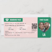 Emerald Green & Soft Blush Boarding Pass Wedding 招待状 (正面)