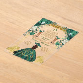 Emerald Green Spanish Boots Gold 15 Años Birthday アクリル招待状 (レイダウン)