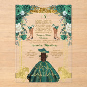 Emerald Green Spanish Boots Gold 15 Años Birthday アクリル招待状 (正面)
