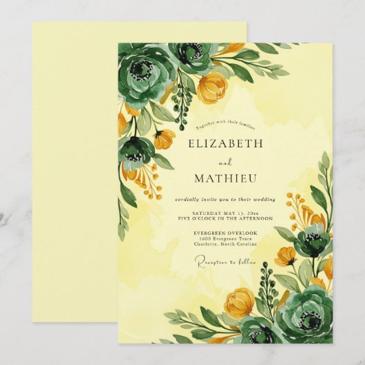 Emerald Green Vivacious Spring Wedding 招待状 (正面/裏面)