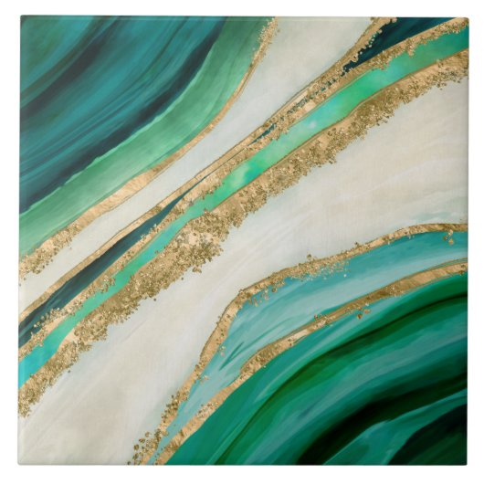 Emerald green watercolor and gold タイル (正面)