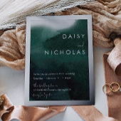 Emerald Green Watercolor Wedding Silver  箔招待状