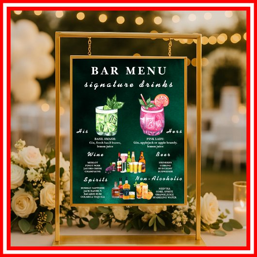  Emerald Green Wedding Bar Menu  ポスター
