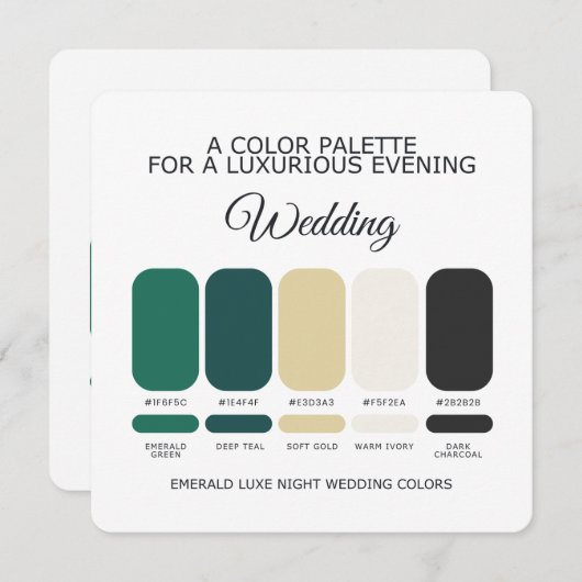 Emerald Green Wedding Color Palette Card 招待状 (正面/裏面)