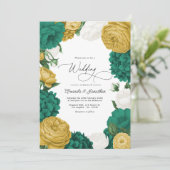 Emerald Green, White & Gold Floral Wedding 招待状 (スタンド正面)