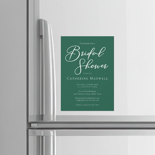 Emerald Green White Typography Bridal Shower マグネット招待状