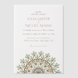 Emerald Green Wild Amazon Forest Mandala Wedding ベラム紙招待状