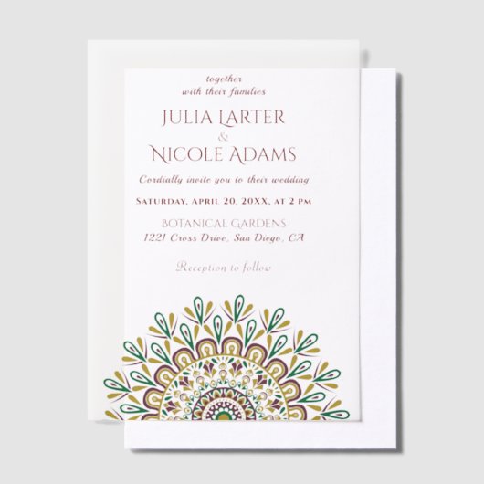 Emerald Green Wild Amazon Forest Mandala Wedding ベラム紙招待状 (オフセット)