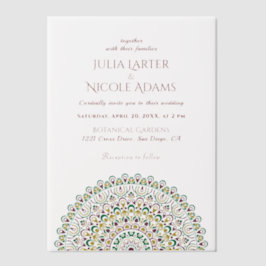 Emerald Green Wild Amazon Forest Mandala Wedding ベラム紙招待状