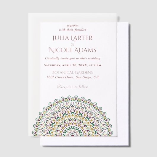 Emerald Green Wild Amazon Forest Mandala Wedding ベラム紙招待状 (オフセット)