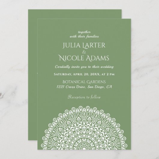 Emerald Green Wild Amazon Forest Mandala Wedding 招待状 (正面/裏面)