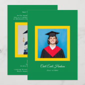 Emerald Green Yellow White High School Photo Grad 案内状 (正面/裏面)