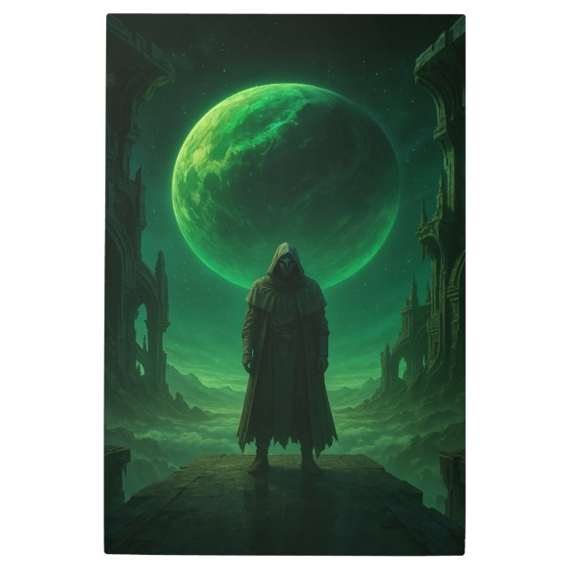 Emerald Guardian — Dark Cosmic Fantasy Art メタルプリント (正面)