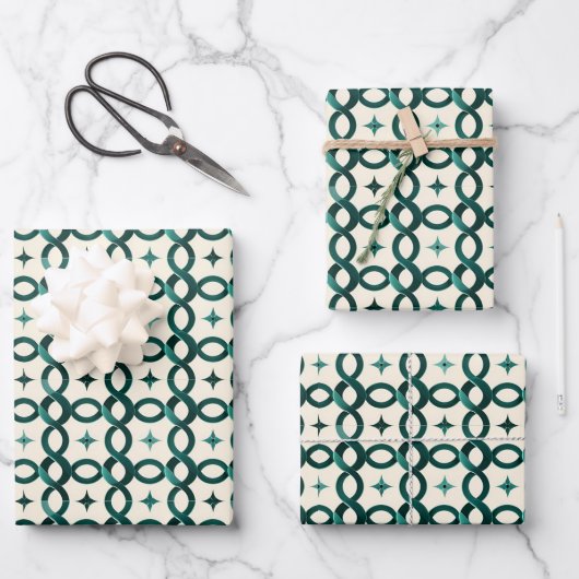 Emerald Interlocking Circles Gift Wrap A Refined ラッピングペーパーシート (正面)