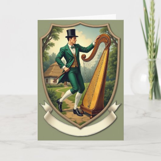 Emerald Irish Man Harp Scene Card カード (正面)