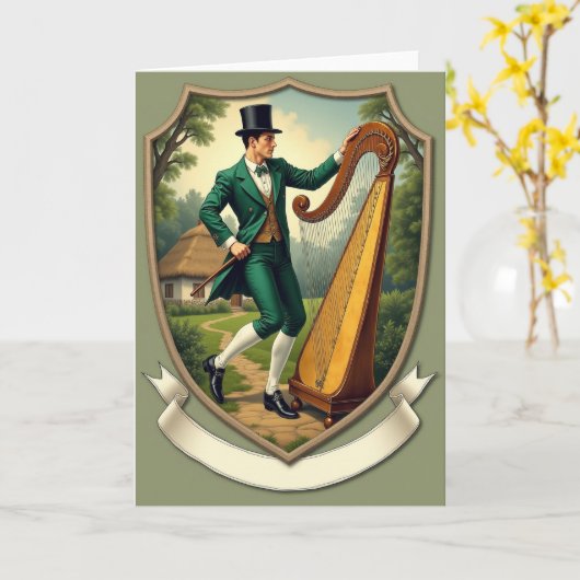 Emerald Irish Man Harp Scene Card カード (黄色い花)