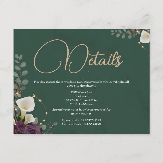 Emerald & Ivory Botanical Elegance Wedding エンクロージャーカード (正面)