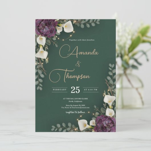 Emerald & Ivory Botanical Elegance Wedding 招待状 (スタンド正面)