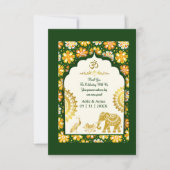 emerald ivory hindu ornate peacock om wedding  サンキューカード (正面)
