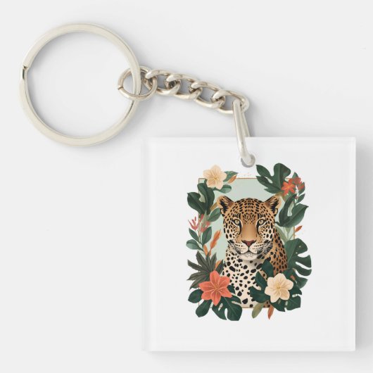 Emerald Jaguar Tropical Botanical Keychain キーホルダー (正面)