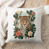 Emerald Jaguar Tropical Botanical Throw Pillow クッション (ブランケット)