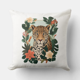 Emerald Jaguar Tropical Botanical Throw Pillow クッション