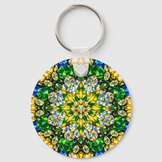 Emerald Kaleidoscope Mandala – Sparkling Keychain キーホルダー (正面)