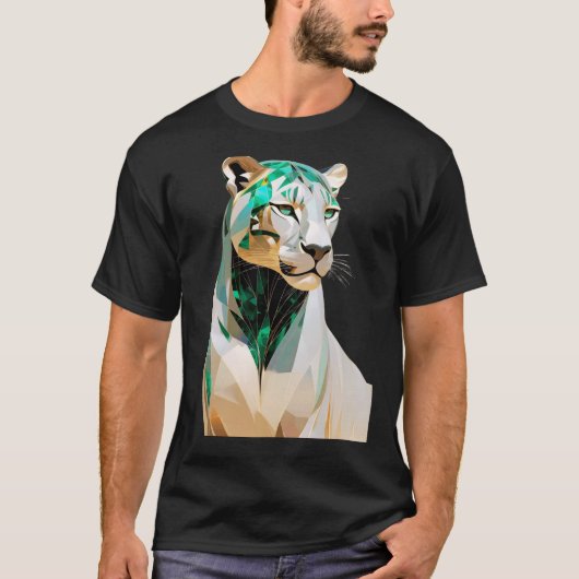 Emerald Lioness Luxury Geometric Animal Art Tシャツ (正面)
