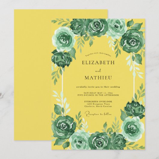 Emerald Lush Bloom Wedding 招待状 (正面/裏面)