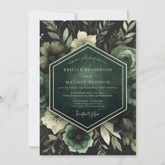 Emerald Lush Bloom Wedding 招待状 (正面)