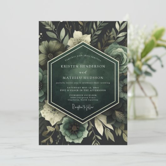 Emerald Lush Bloom Wedding 招待状 (スタンド正面)