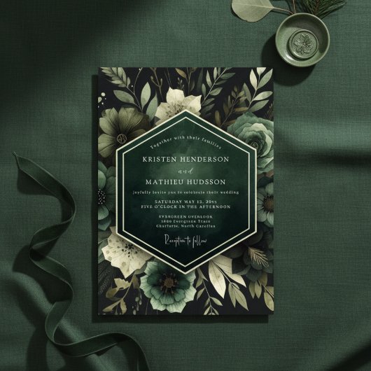 Emerald Lush Bloom Wedding 招待状
