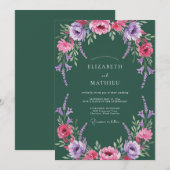 Emerald Lush Floral Romance Wedding 招待状 (正面/裏面)