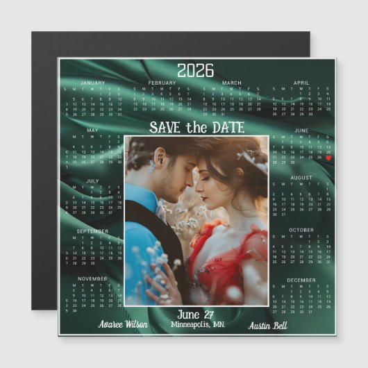 Emerald Luxury Satin Save the Date Engaged Couple (正面/裏面)