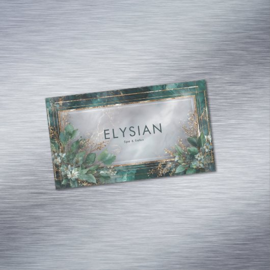 Emerald Marble Eucalyptus Gold Foliage Frame マグネット名刺 (インサイチュ)